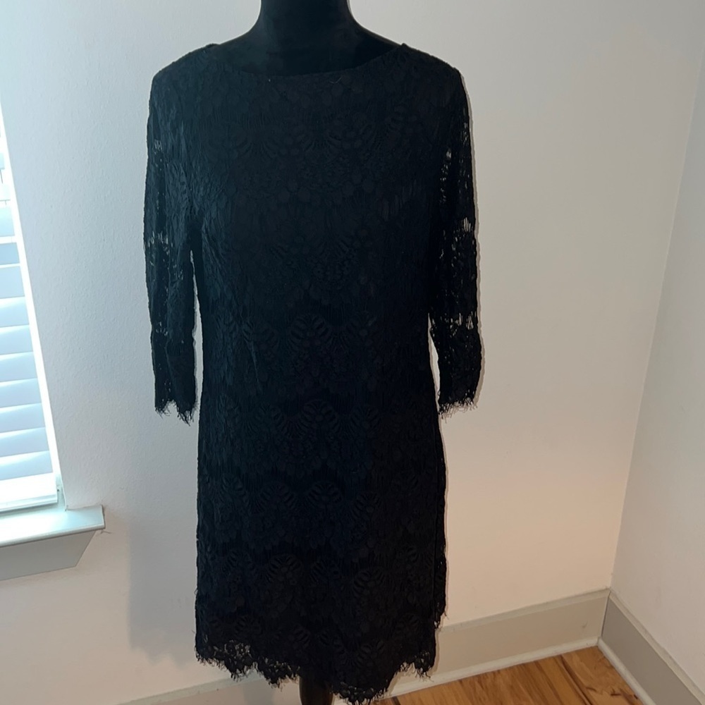The Limited black Lace shift dress 3/4‎ sleeves midi